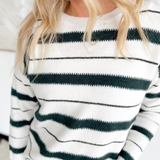 Forest Green/Ivory Striped Relaxed Sweater