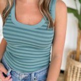 Nikibiki Striped Ribbed Tank Top - Teal