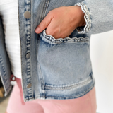 Ruffled Hem Medium Wash Denim Jacket