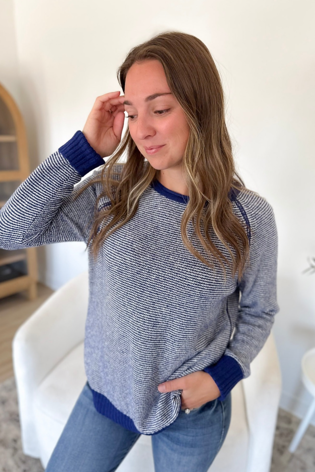 Navy & Ivory Pinstripe Knit Sweater
