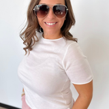 Ivory Round Neck Knit Tee