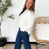 Cream Ribbed Relaxed Knit Sweater