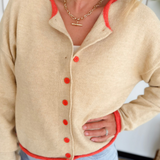 Taupe Contrast Trim Knit Button Cardigan