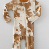 Almond Tie Dye Waffle Zip Footie