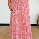 Pink Floral Tiered Midi Skirt