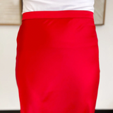 Red Satin Midi Skirt