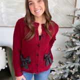 Burgandy Button Down Cardigan with Bows
