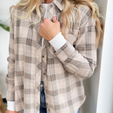 Mushroom Plaid Button Down Top