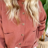 Clay Knit Button Up Hooded Cardigan