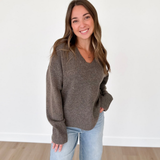 Mocha V-Neck Knit Sweater