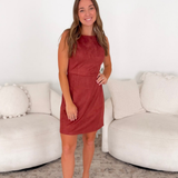Suede Burgundy Sleeveless Mini Dress
