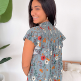 Sienna Blue Floral Smocked Neck Top