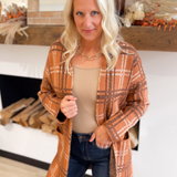Rust Plaid Open Front Knit Cardigan