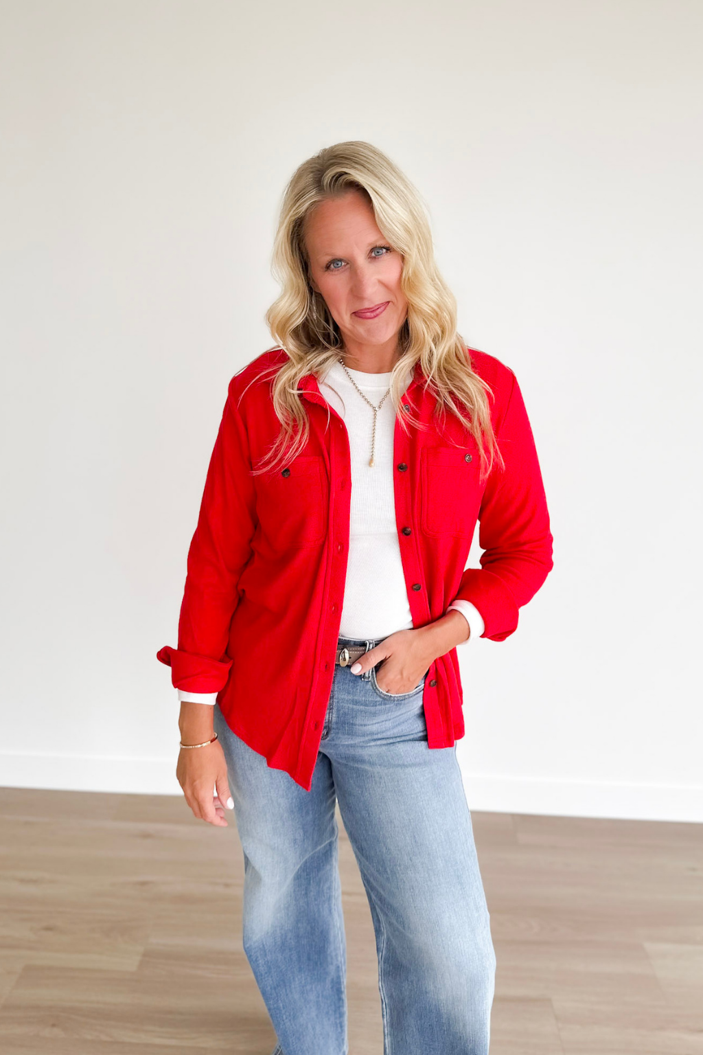 Red Super Soft Button Up Top
