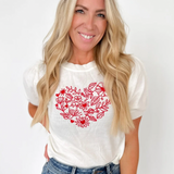 Heart Floral Stitching Puff Sleeve Top