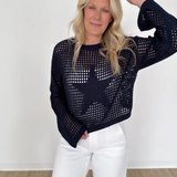 Navy Blue Open Knit Star Sweater
