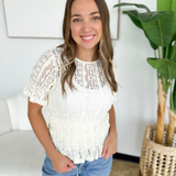 Cream Lace Short Sleeve Blouse