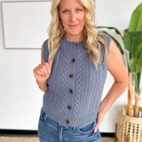 Slate Blue Cable Knit Button Sweater Vest