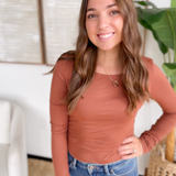 Double Layered Scoop Neck Rust Top