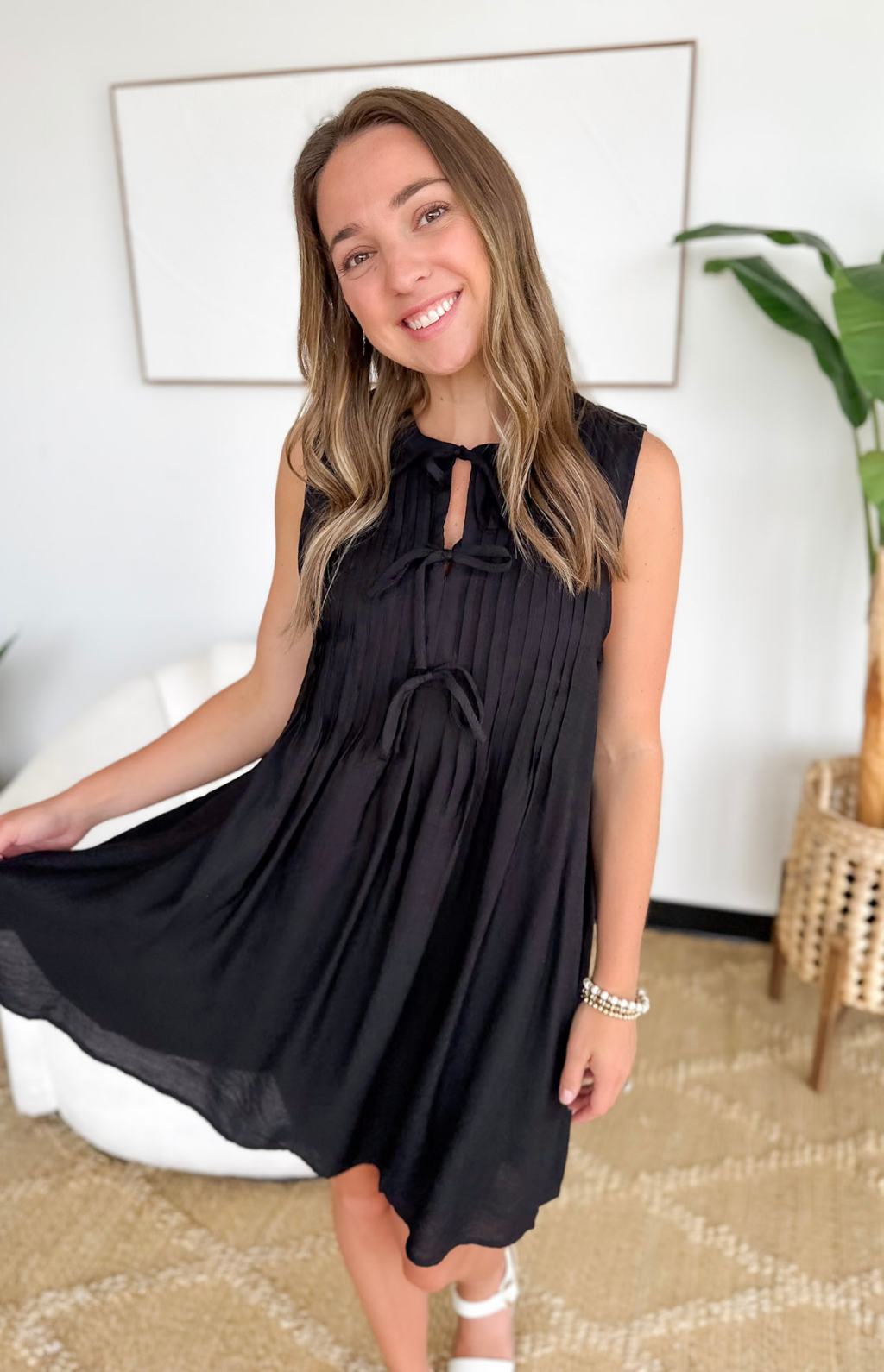 Bow Tie Keyhole Sleeveless Mini Dress