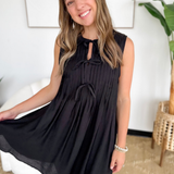 Bow Tie Keyhole Sleeveless Mini Dress - Black