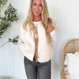 Ivory Fleece Contrast Tie Vest