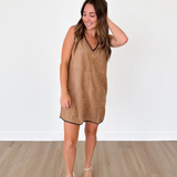 Tan Suede V-Neck Mini Dress