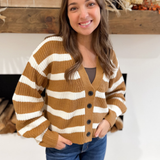 Tan/Cream Striped Knit Button Cardigan