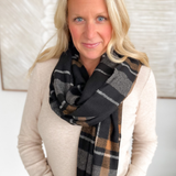 Black Plaid Fringe Scarf