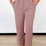 Mocha Elastic Waist Wide Legs Pants
