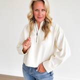 Cream Ribbed 1/2 Zip Cropped Pullover