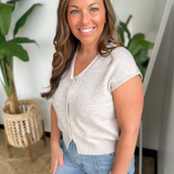 Tan Sleeveless Button Up Sweater