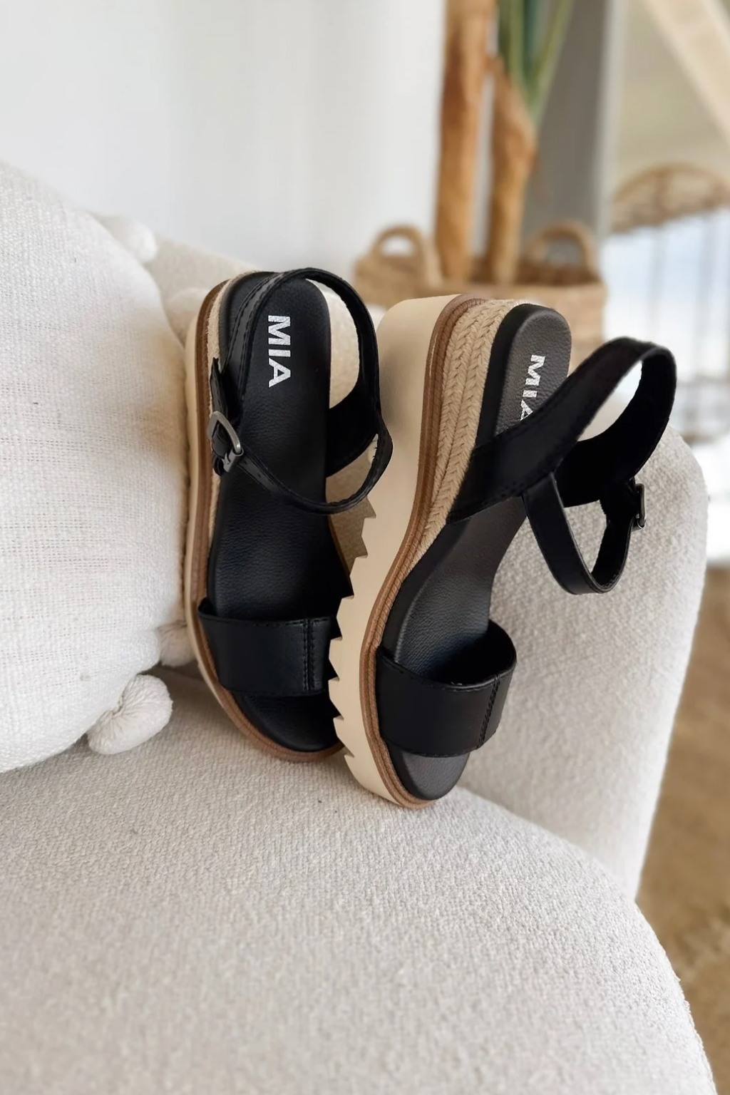 Black Raffia MIA Wedge