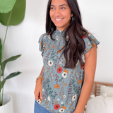 Sienna Blue Floral Smocked Neck Top