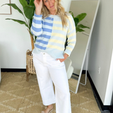 Half & Half Contrast Striped Knit Sweater