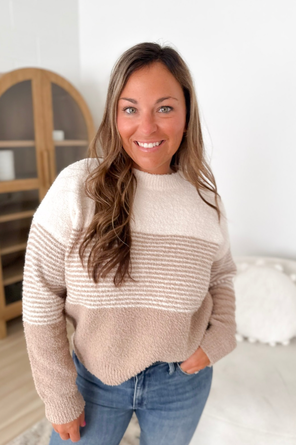 Mocha & Ivory Soft Knit Color Block Sweater