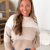 Mocha & Ivory Soft Knit Color Block Sweater