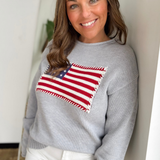 Grey Knit American Flag Sweater