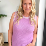 Light Purple White Trim Knit Sleeveless Top