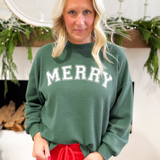 Merry Green Waffle Knit Crewneck