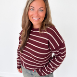 Burgundy Textured Knit Striped Sweater