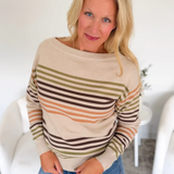 Multicolored Striped Boat Neck Sweater