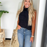 Black Cozy Knit Mock Neck Sleeveless Top