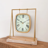 Gold Pendulum Clock w/ Wood Base