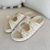 Bone Woven Double Strap Sandals