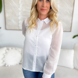 Maggie Button Front Sheer White Top