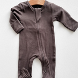 Organic Cotton Ribbed Footie - Charcoal