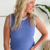 Indigo White Trim Knit Sleeveless Top