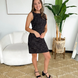 Black Grid Pattern Mini Dress