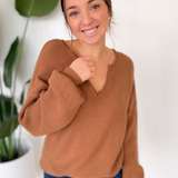 Karter Split Neck Knit Brown Sweater